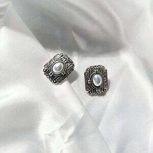 Medieval retro stud earrings square old gem studs Vintage Roman palace restoring